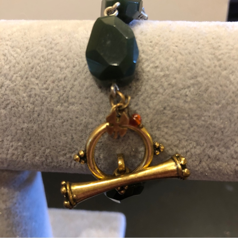 Lucky Brand Bracelet  - Gold & Silver tone w/ red & green acrylic stones, toggle - Picture 9 of 10